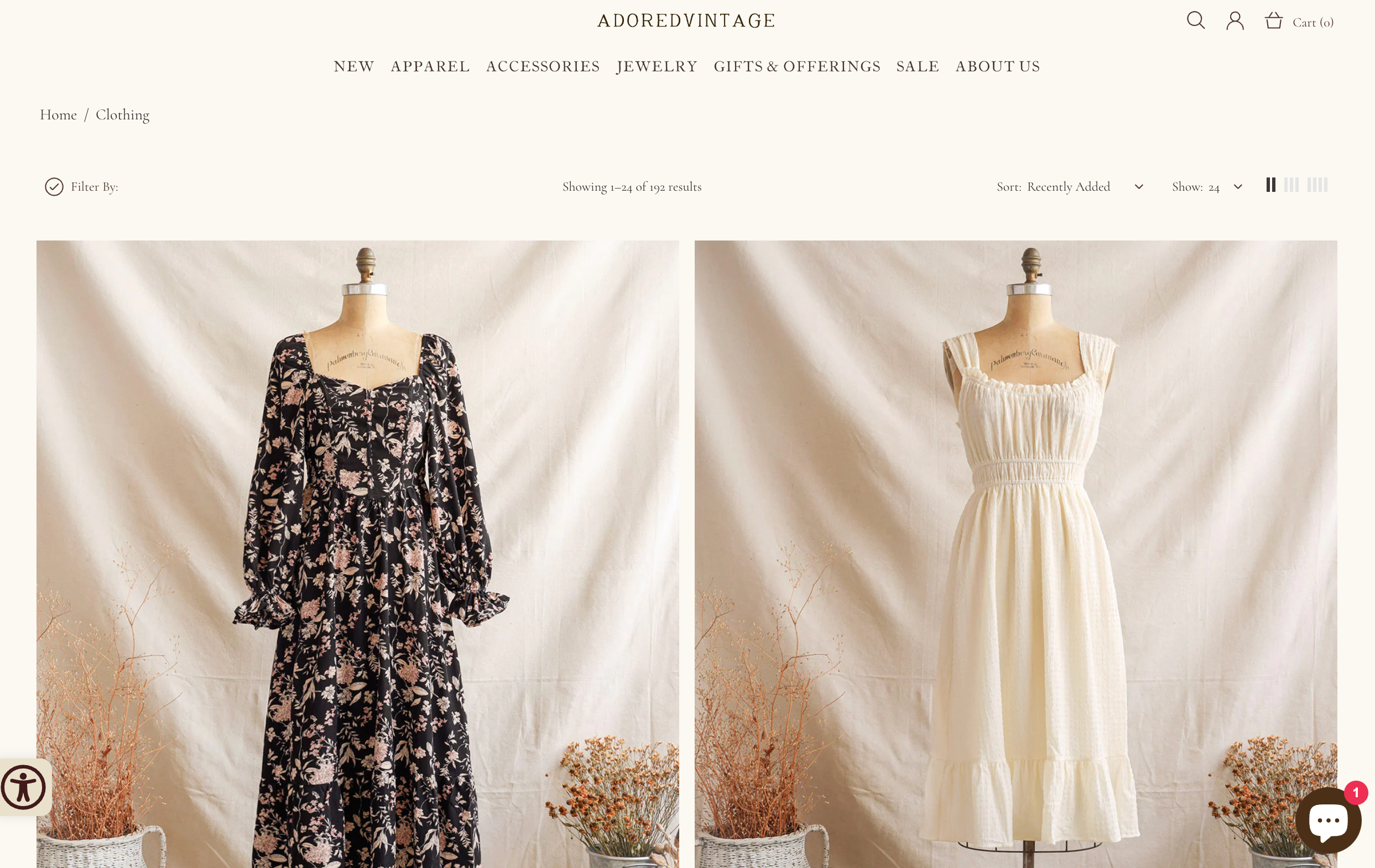 Adored Vintage Shopify storefront homepage