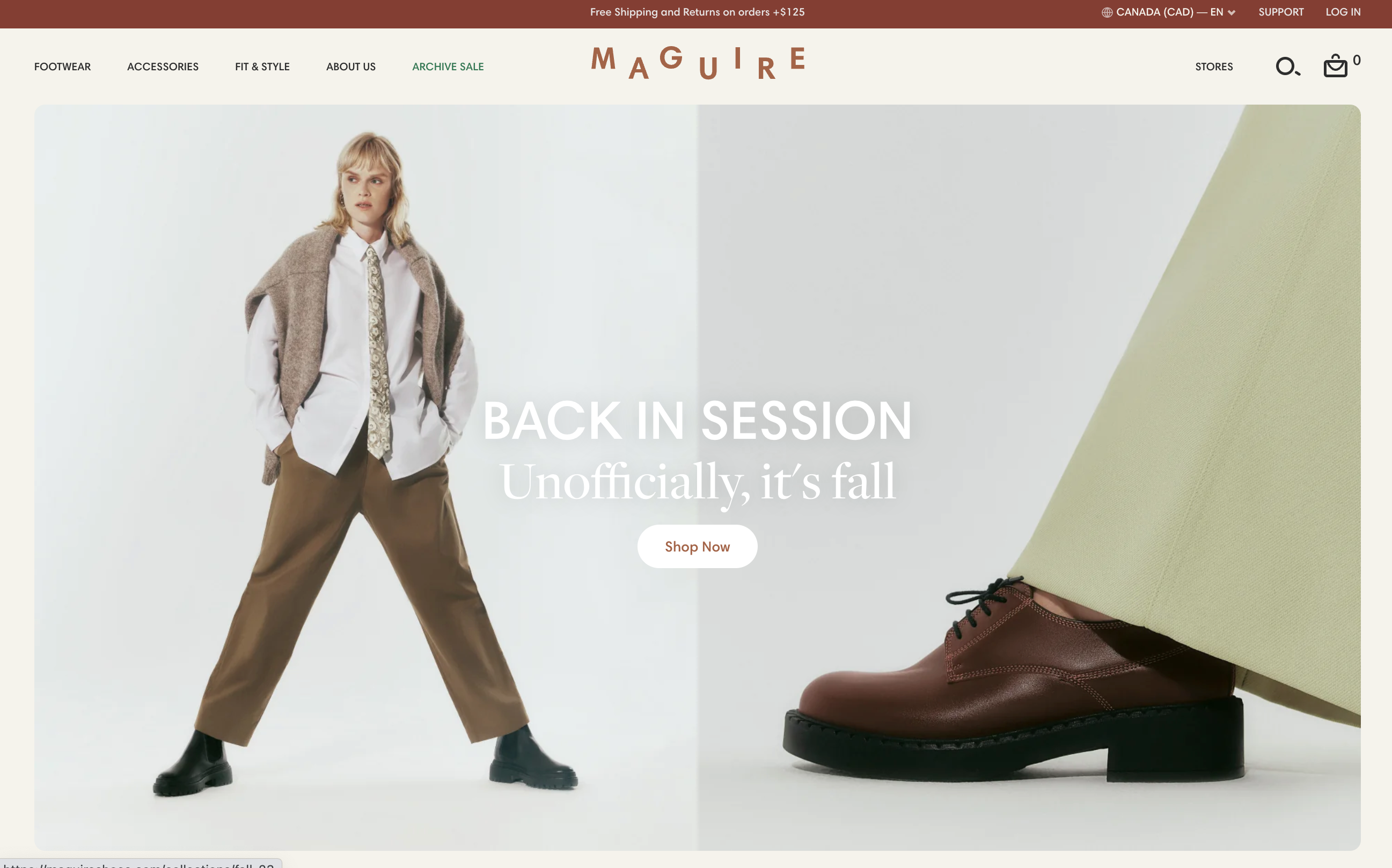 Maguire Shoes Shopify storefront homepage