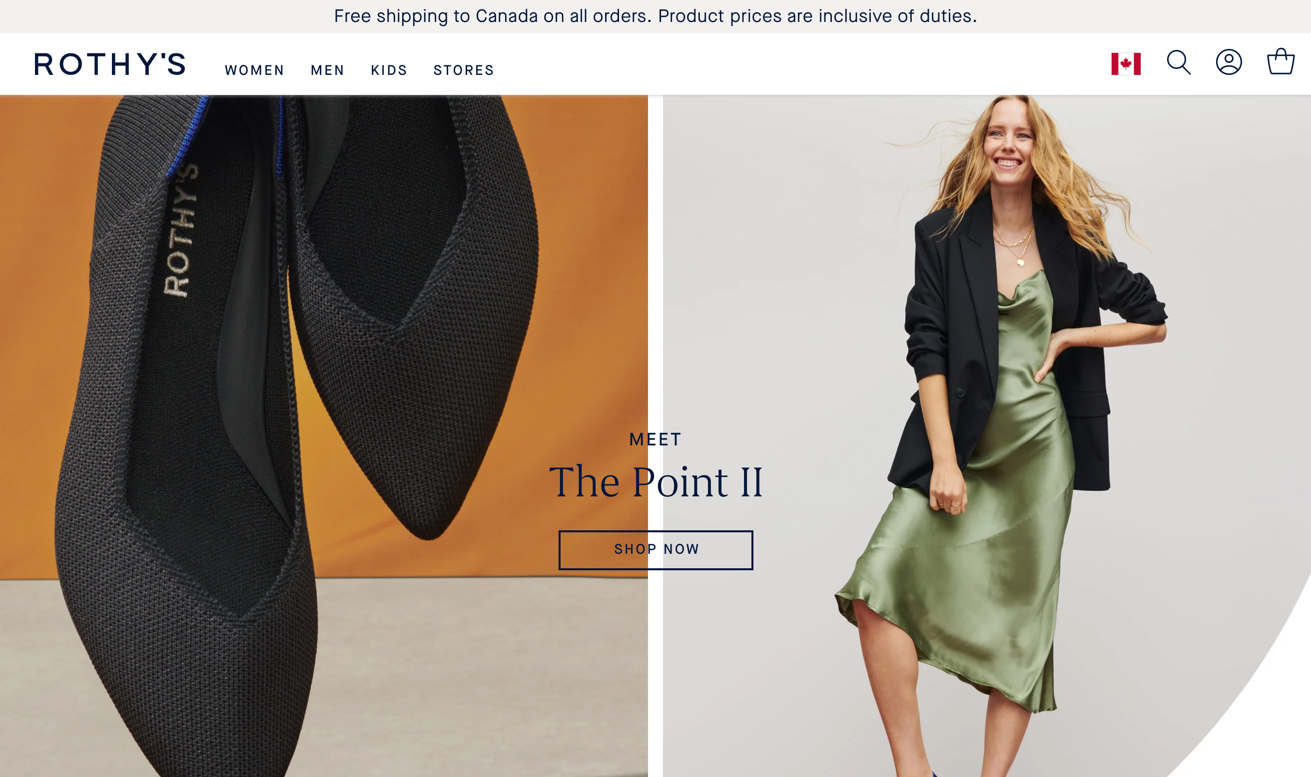 Rothy’s Shopify storefront homepage